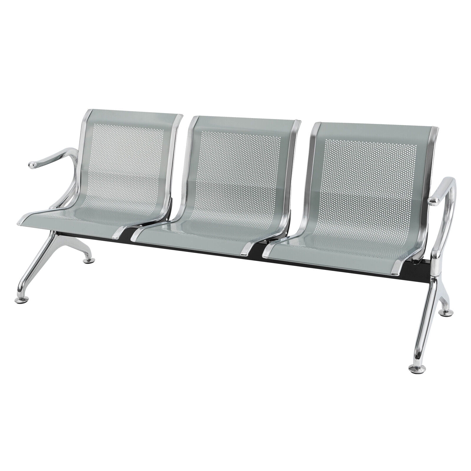 Miumaeov Office Reception Chair 3-Seat Guest Reception Chairs Waiting Room Chairs Steel Reception Bench with Arms for Airports Hospitals Barber Stores Silver