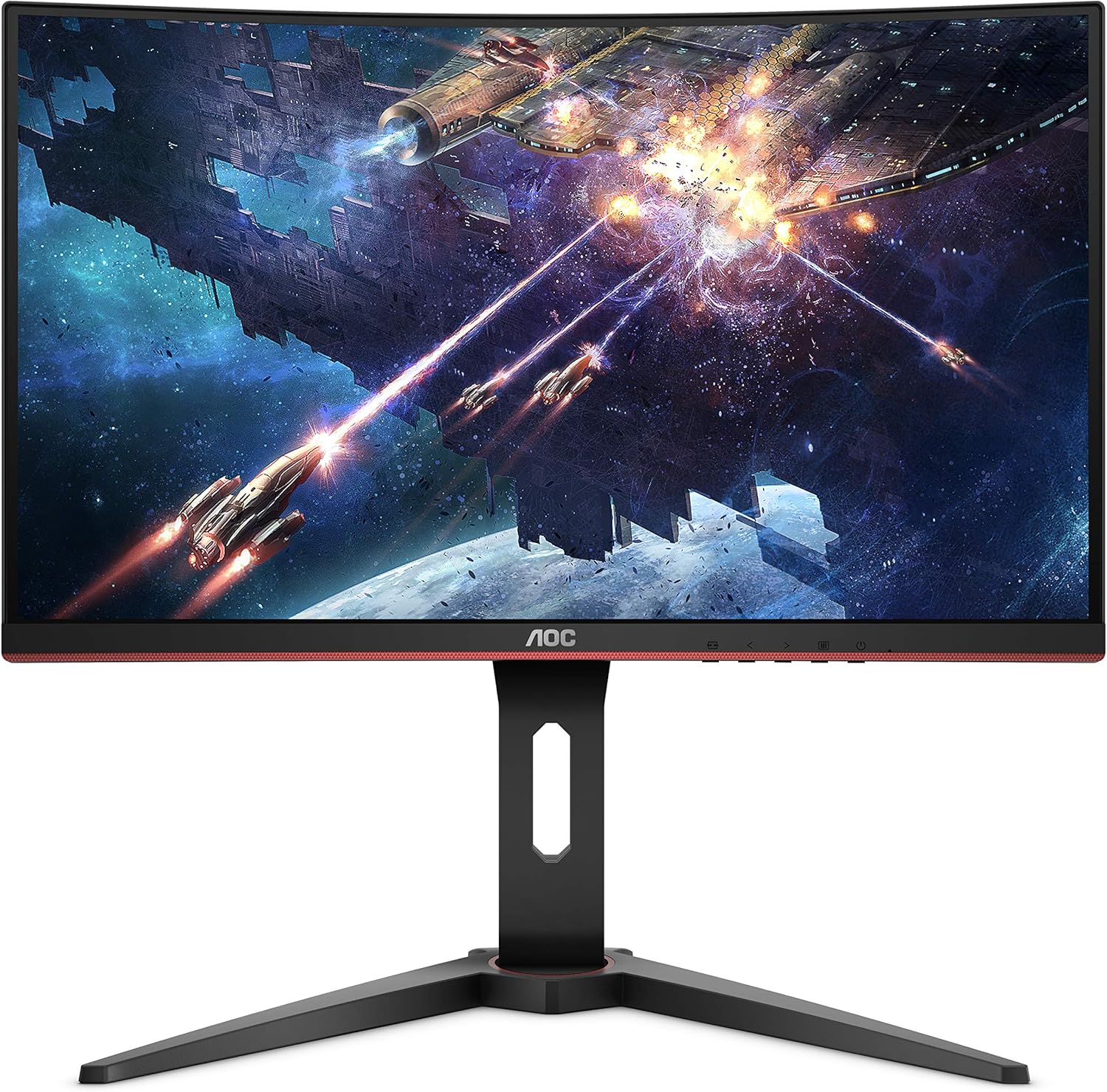 AOC C24G1 24" Curved Frameless Gaming Monitor, FHD 1080p, 1500R VA panel, 1ms 144Hz, FreeSync, Height adjustable, VESA, 3-Year Zero Dead Pixels Black