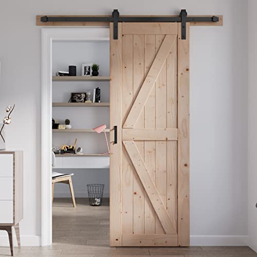 FREDBECK 48in x 80in Sliding Wood Barn Door with 8FT Barn Door Hardware Kit Included K Shape Solid Spruce Panel Sliding Door Double Surfaces Need to Assembly