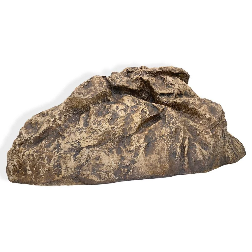 Backyard X-Scapes 12 in. H x 20 in. W x 30 in. L Medium Fiberglass Fake Rock Landscaping, Rock Cover in River Brown