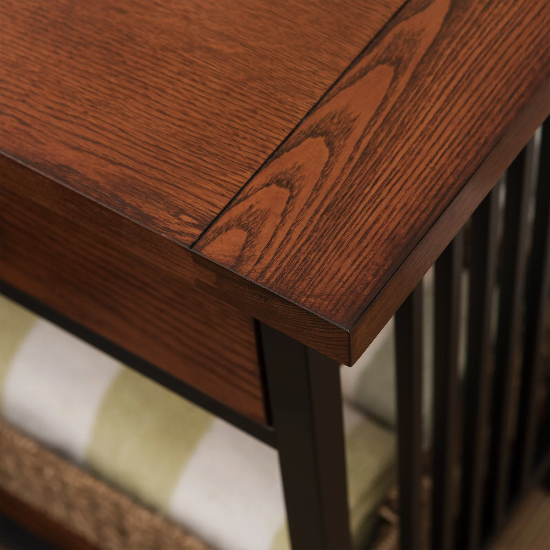 Leick Home 11222 Ironcraft Rustic One Drawer Nightstand, Mission Oak and Black Metal