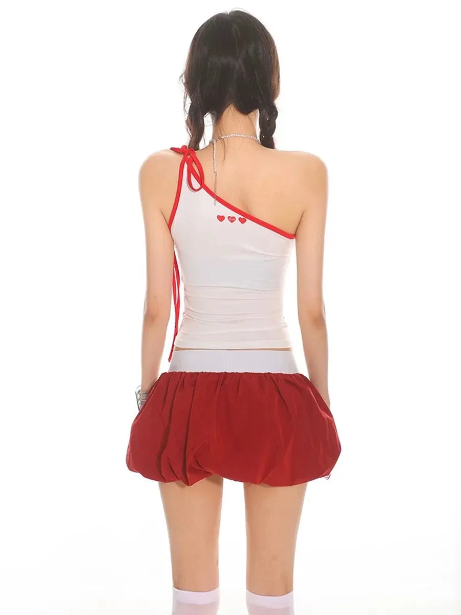 'Bad' Y2k Waistband Blokette Red Bubble Skirt