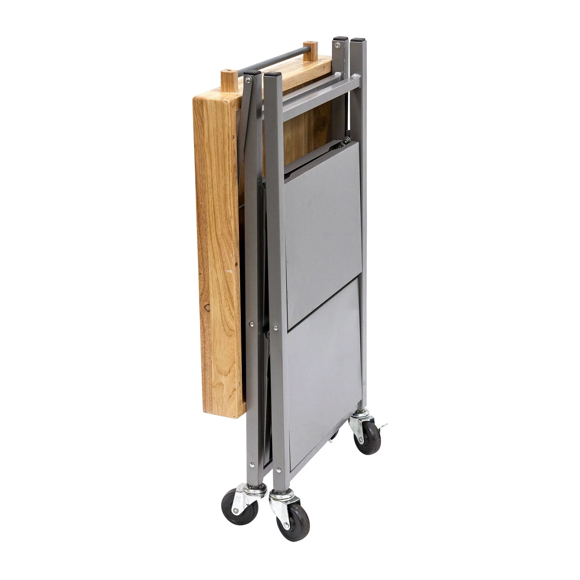 Origami Foldable Wheeled Portable Solid Wood Top Kitchen Island Bar Cart