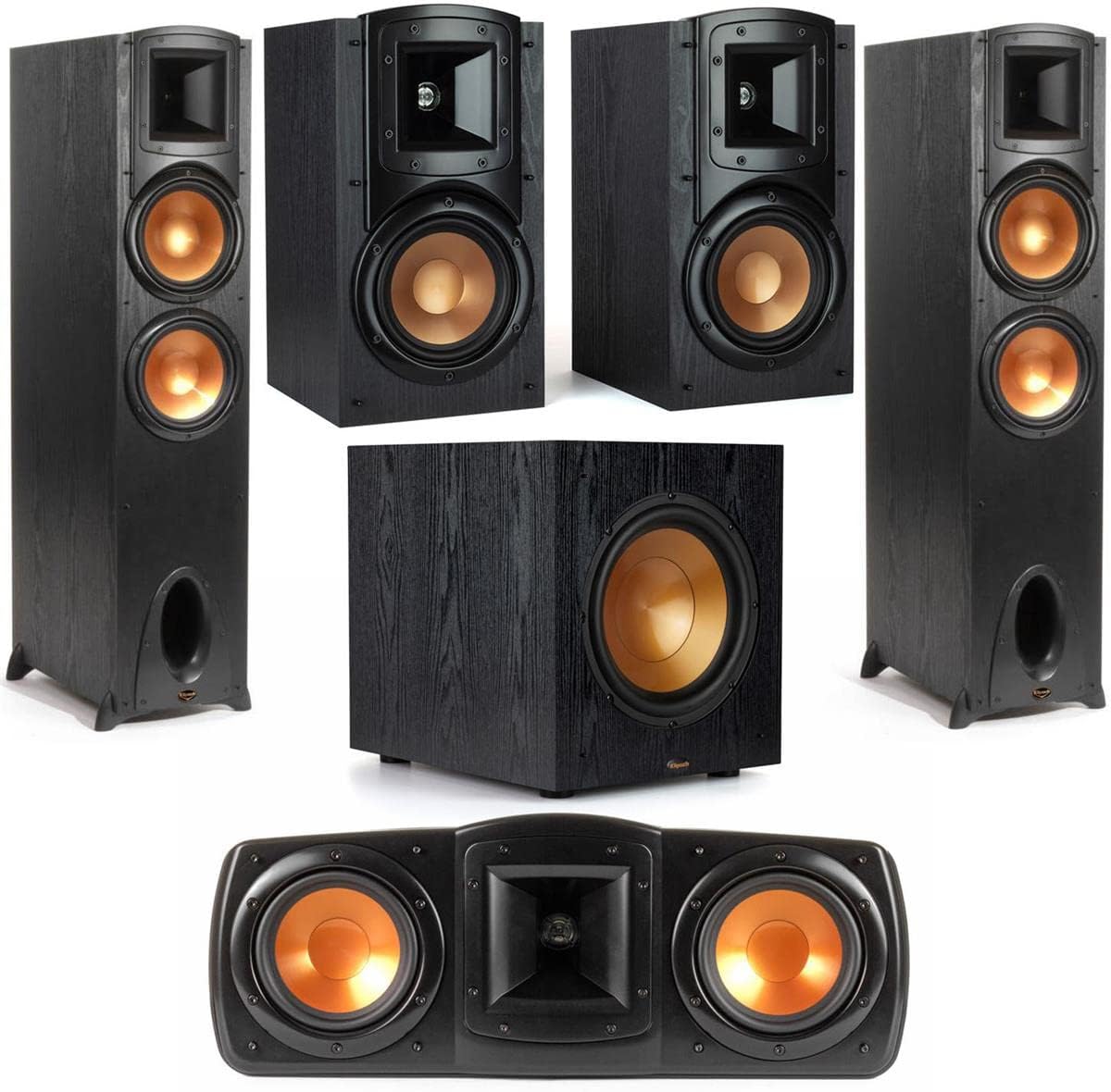 Klipsch Synergy Black Label 5.1 Home Theater System with 2X F-300 Floorstanding Speaker, SUB-100 10" Subwoofer, C-200 Center Channel, B-200 Bookshelf Speakers (Pair)