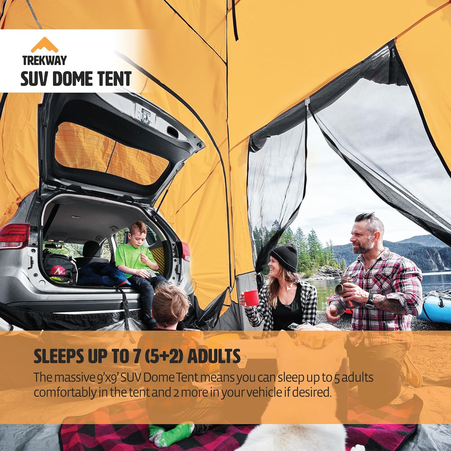 Trekway SUV Waterproof Instant Camping Tent w/Attachment | 9' x 9' | Sleeps Up to 7 People | 4Runner, Outback, Forester, Rav4 | Crossover, Minivans & Other Vehicles