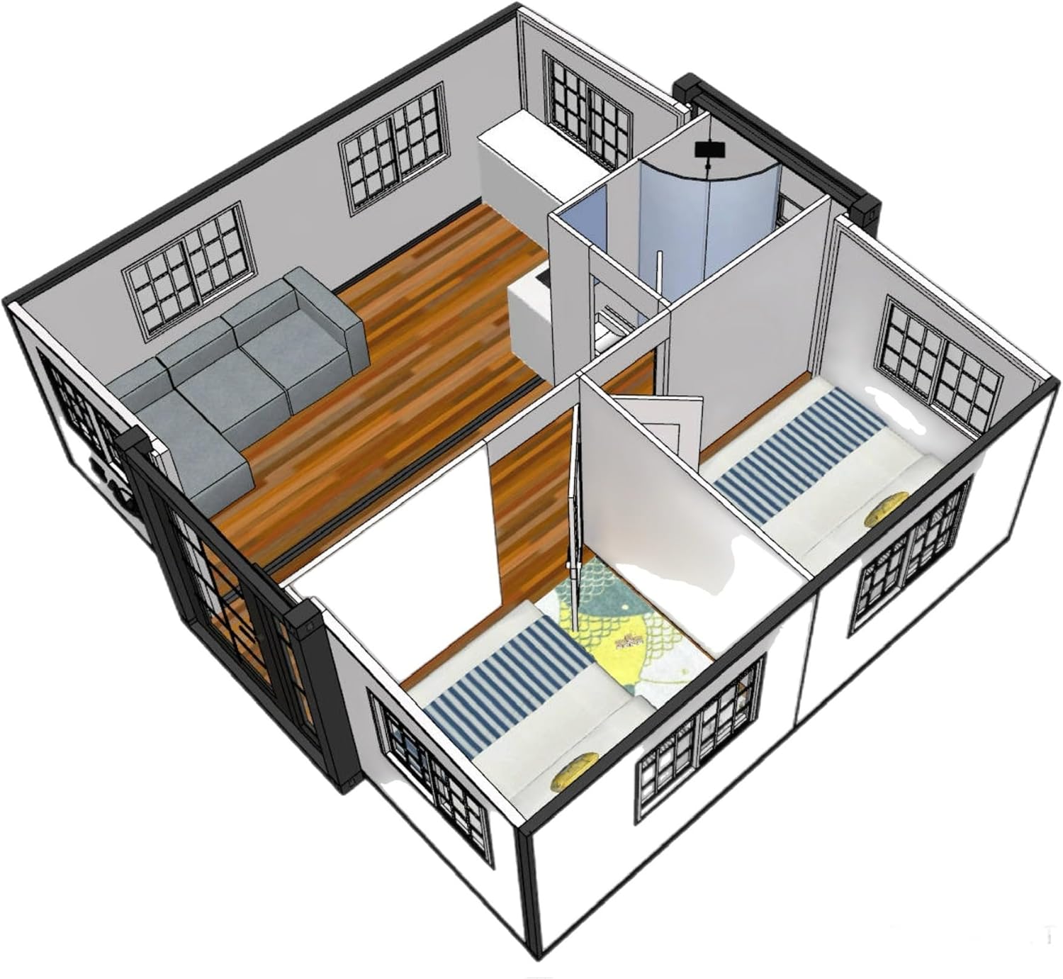 SAA Tiny Expandable Prefab House to Live in 1 Bathroom, 2 Rooms & 1 Kitchen- Foldable House, Container Home, Portable House, Tiny House for Small Family, Modular Guest House – 19 x 20 FT