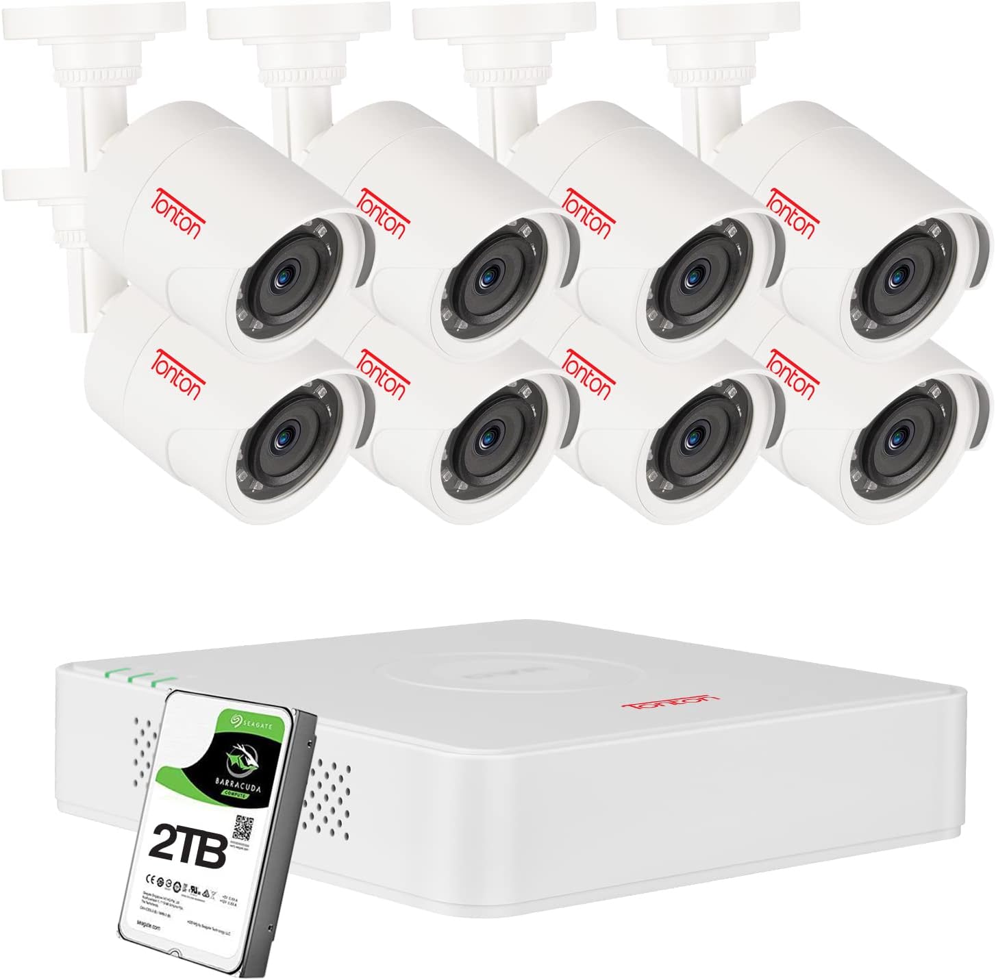 Tonton 5MP Lite 8 Channel Security Camera System,8CH H.265+ Hybrid DVR with 2TB HDD and 8PCS 2.0MP Weatherproof CCTV Bullet Cameras,Easy Remote Viewing,Motion Detection,Powered by Hikvision