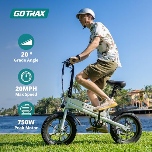 Gotrax S3 Electric Bike, 16x3.0 Fat Tire Electric Bicycle Adults, 750W Peak Motor, Max Range 25 Miles, Up to 20 Mph, Removable Battery, Adjustable Seat, Folding Electric Bike for Adults/Teens 13+