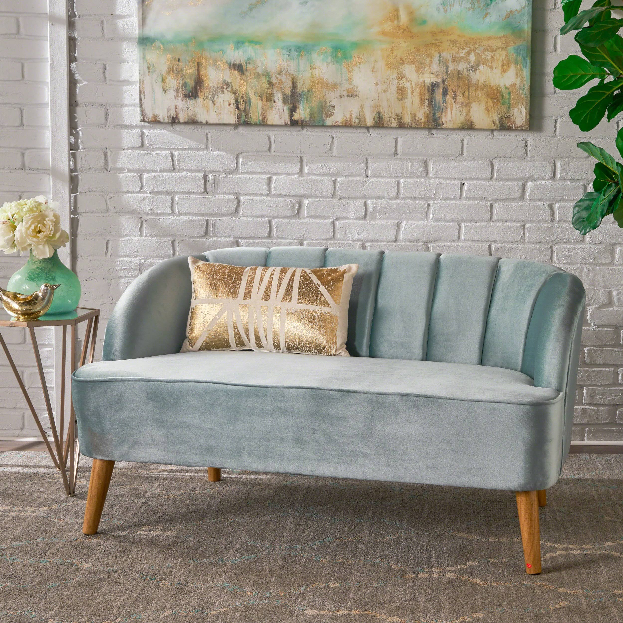 Scarlett Modern New Velvet Settee - Seafoam Blue