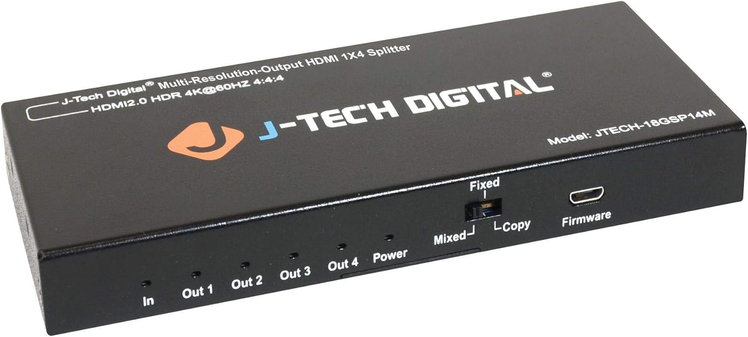 J-Tech Digital Scaler/Multi-Resolution Output (MRO) 18GBps 1x8 HDMI 2.0 Splitter HDR10/Dolby Vision 4K@60Hz 4:4:4 [JTECH-18GSP18M]