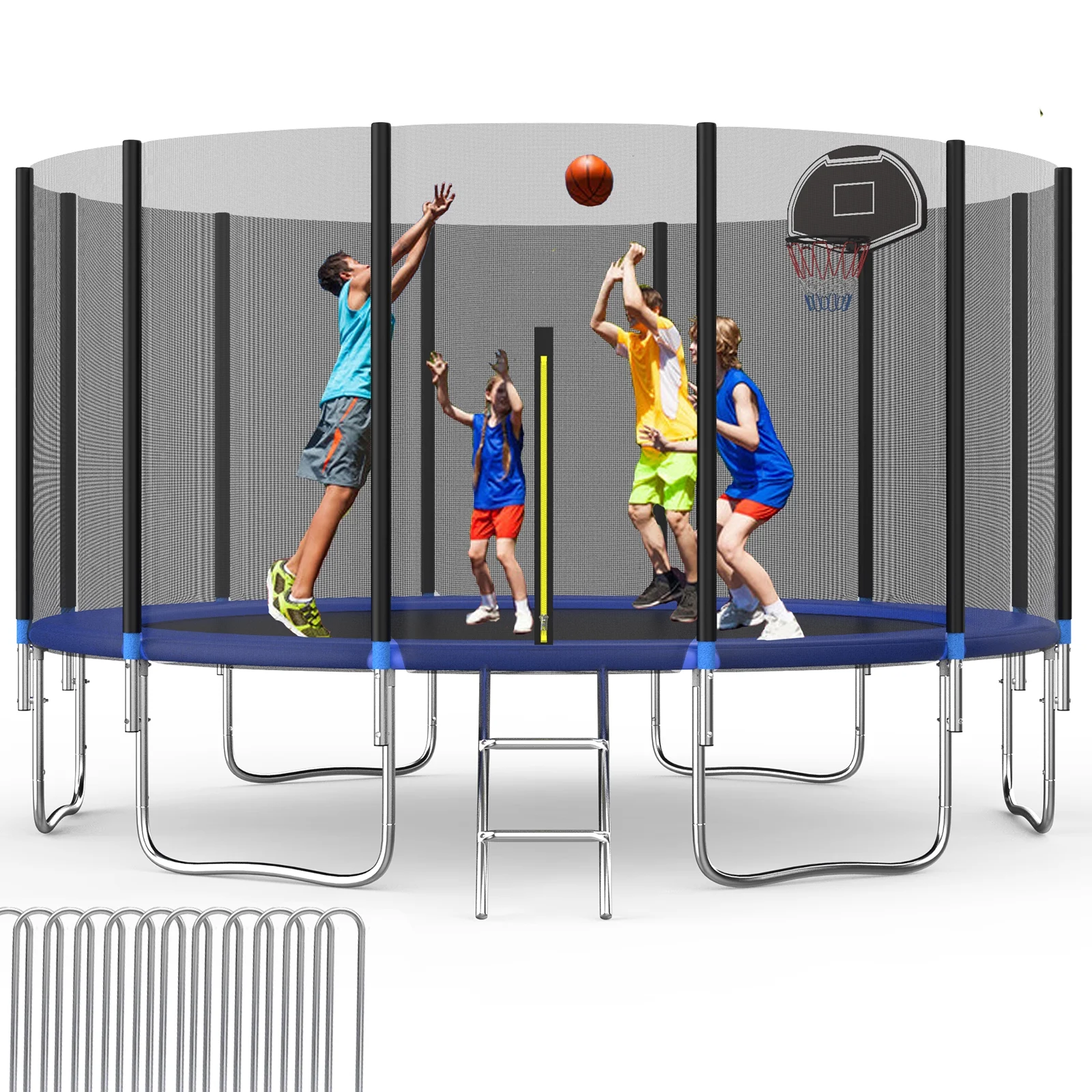 EUROCO 16FT Trampoline for Adults and Kids, Trampoline with Enclosure ,Ladder,Basketball Hoop,Heavy Duty Recreational Trampoline Capacity for 9-10 Kids - Curated Treasures Market