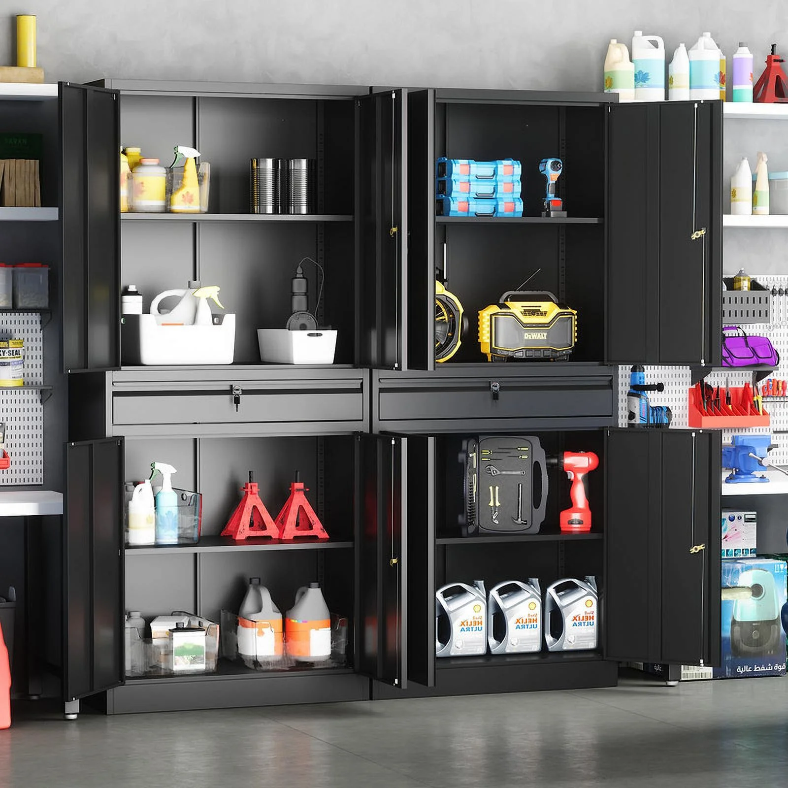 Fesbos Metal Garage Storage Cabinet with Locking Doors and Adjustable Shelves, Tool Storage Cabinet with 1 Drawer - 71" Steel Locking Cabinet for Garage, Warehouse
