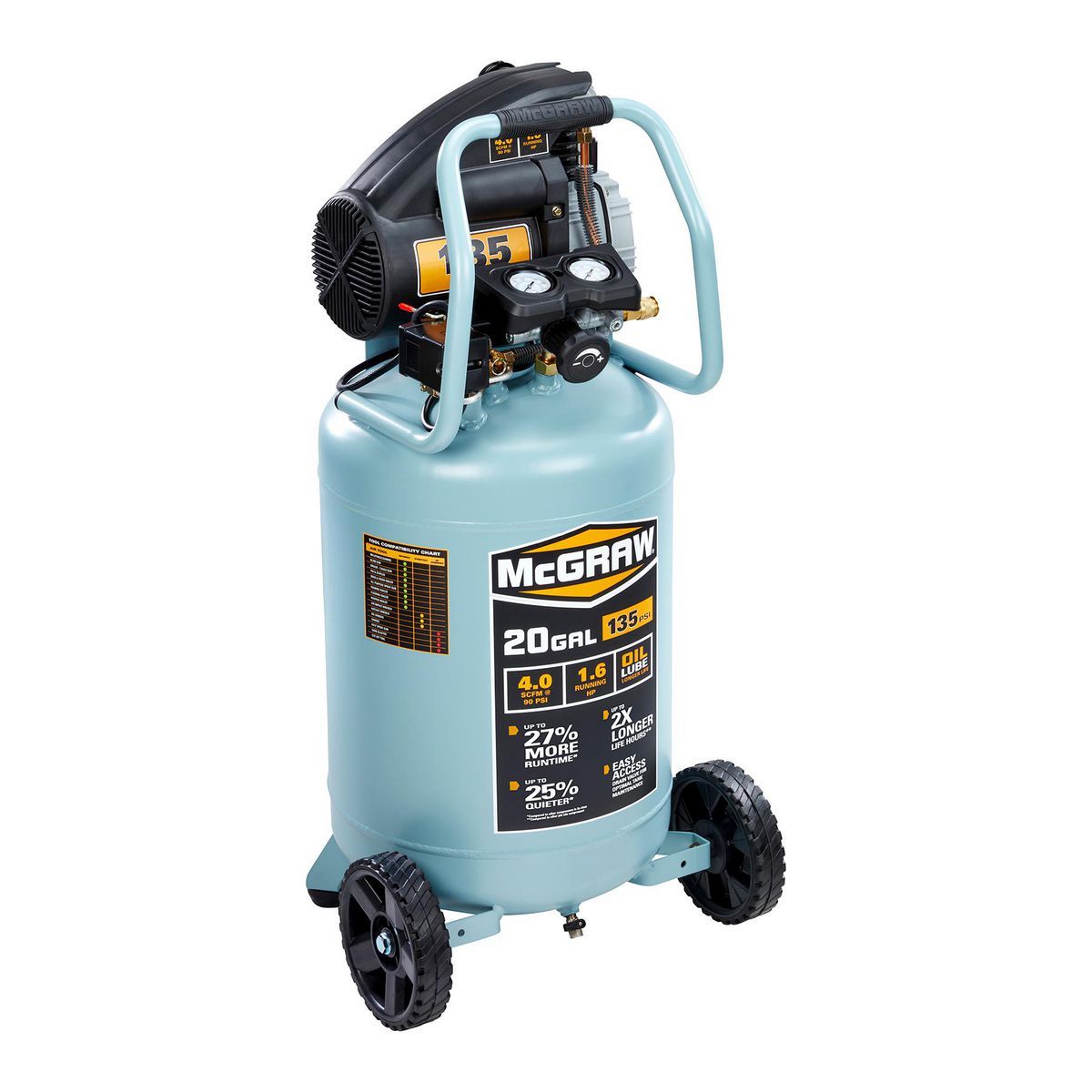 MCGRAW 20 Gallon, 135 PSI Oil-Lube Vertical Shop/Auto Air Compressor