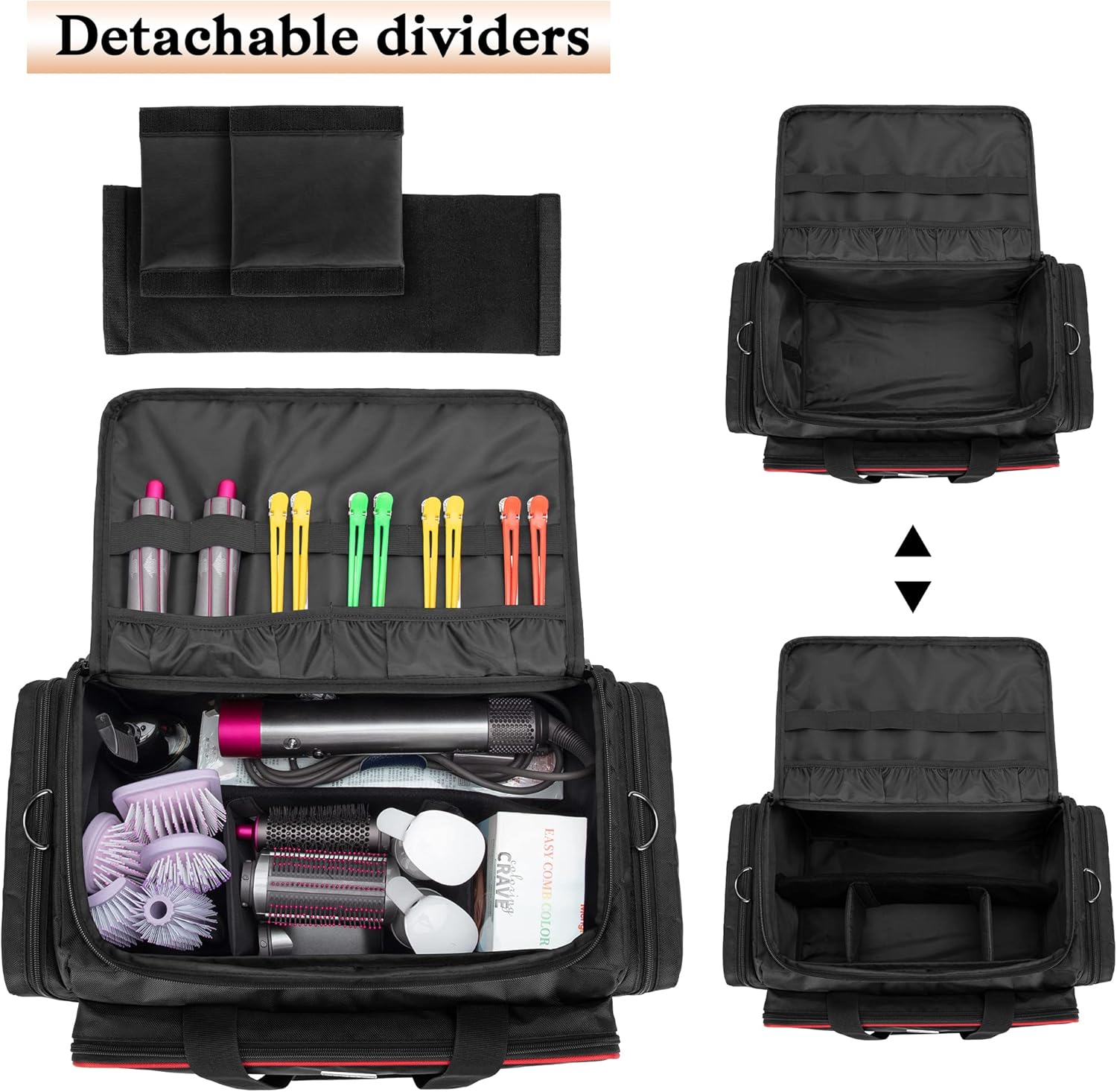 BAFASO Large Barber Bag with Adjustable Dividers, Travel Barber Case Holds Various Hair Cutting Tools (Bag Only), Black