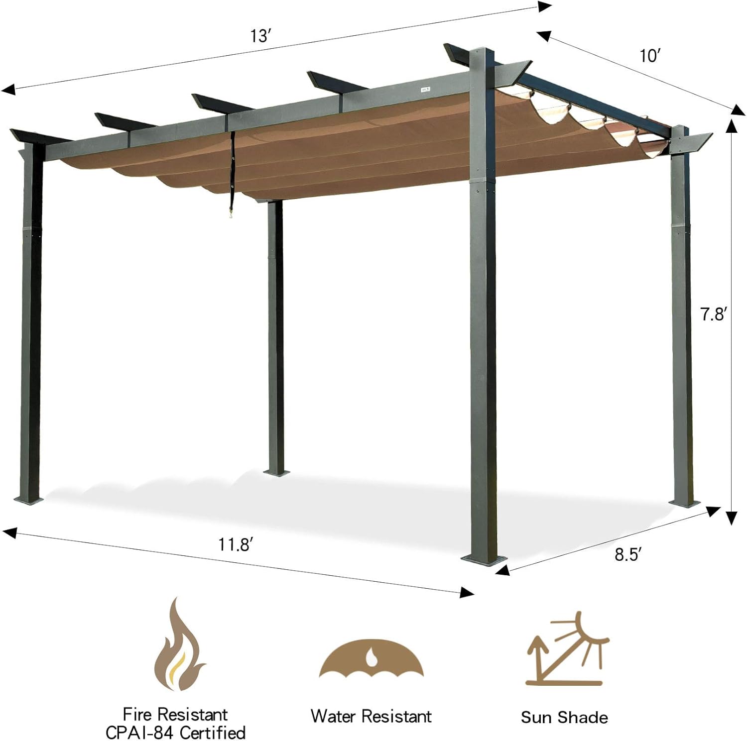 Outdoor Pergolas (2021 New) - Patio Aluminum Retractable Pergola Outdoor Gazebo Heavy Duty Grape Trellis Sunshade Canopy with Natural Wood Looking Finish by domi outdoor living (Martinique 10x13ft)