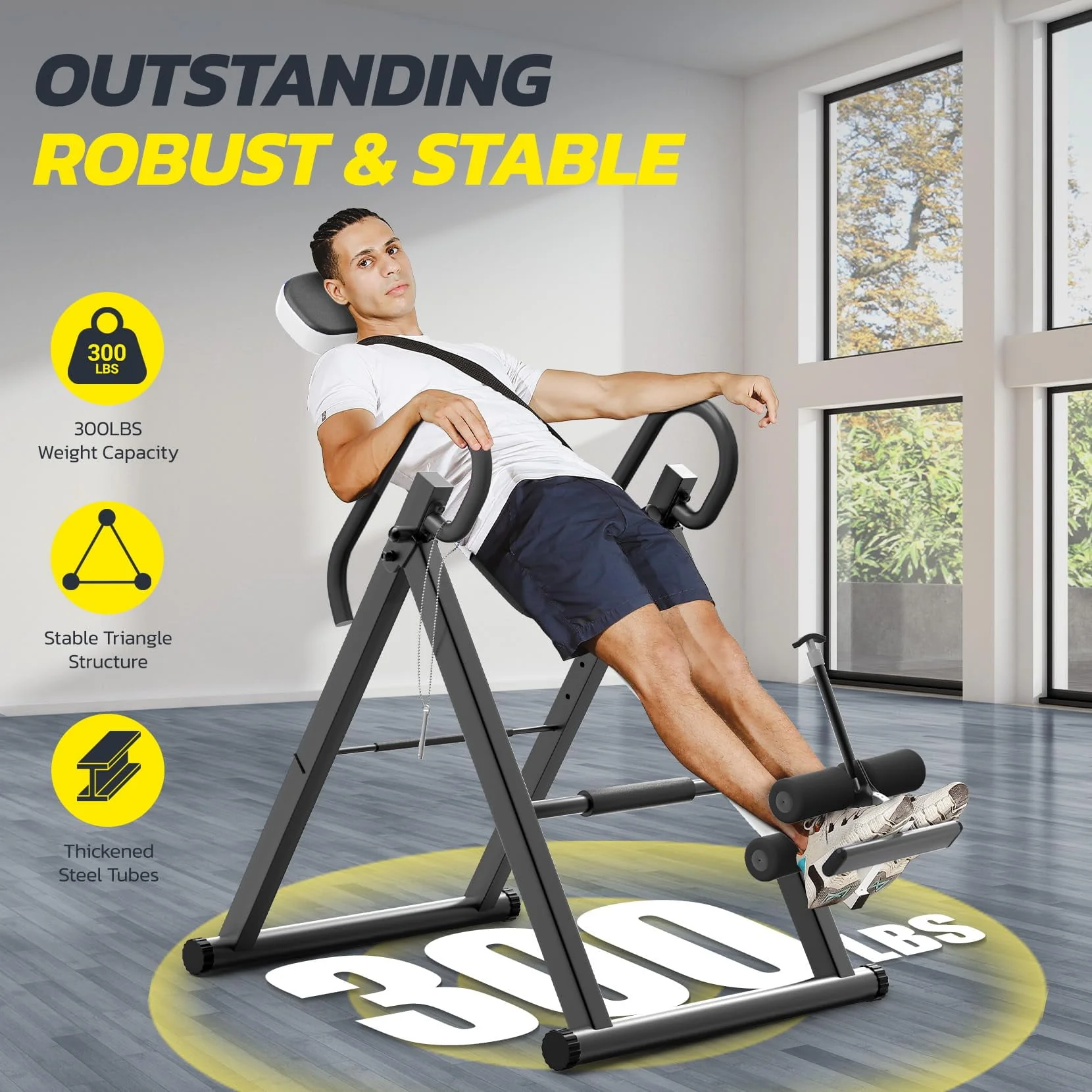 Heavy Duty Inversion Table,300 Lbs Capacity with Adjustable Protective Belt,0°-85°Foldable Save 70% Space Inversion Table for Back Pain Relief,Red
