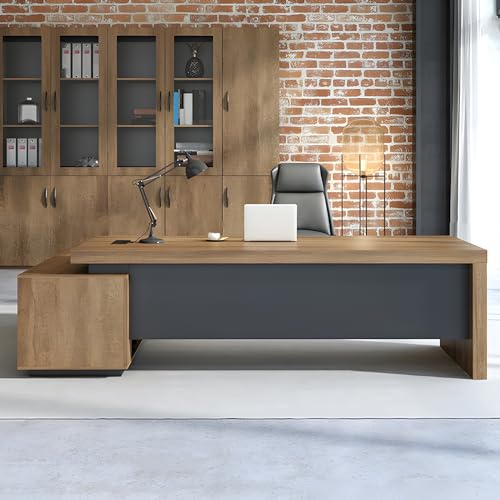 Rustic L Shape Executive Desk for Office, Farmhouse L shaped Wood Office Desk, Engineered Wood Working Table Computer Desk for Home Office - 63" L x 31.5" W x 29.5" H