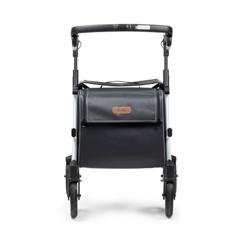 Flex 2 Pebble White - Upright Rollator Walker with seat - Lightweight Walker with Wheels - Folding Walker with Large Shopping Bag - Modern Design