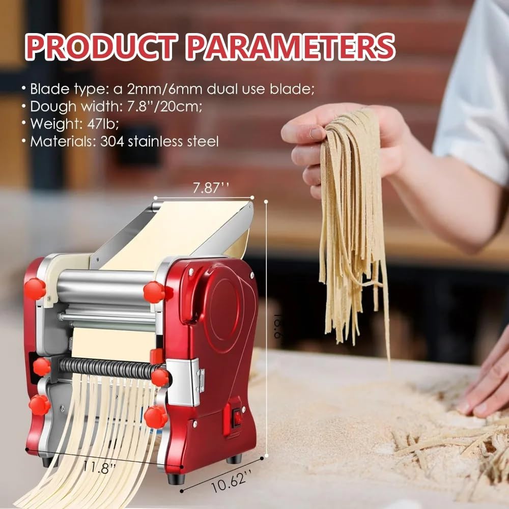 Electric Pasta Maker Home Pasta Making Machine 550W Automatic Noodle Machine Full Stainless Steel Dual Knife No Disassembled for Home Commercial Use