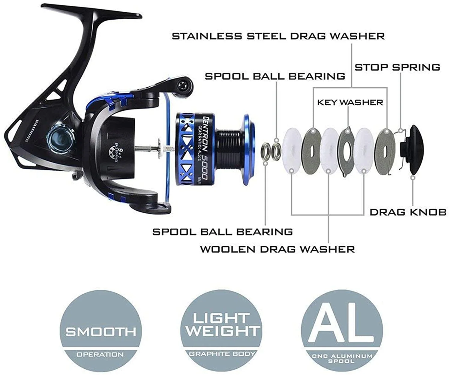 KastKing Summer and Centron Spinning Reels, 9 +1 BB Light Weight, Ultra Smooth Powerful, Size 500 is Perfect for Ultralight/Ice Fishing. Style: E: Centron 5000