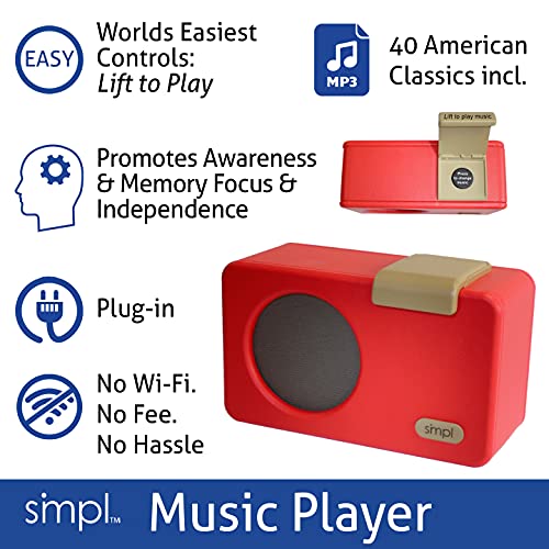 SMPL One-Touch Music Player, Audiobooks + MP3, Quality-Sound, Durable Wooden Encloser with Retro Look, 4GB USB with 40 Nostalgic Hits Included, Live Technical Support