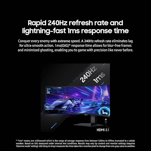 SAMSUNG 49" Odyssey G9 (G95C) Series DQHD 1000R Curved Gaming Monitor, 240Hz, 1ms(GtG), DisplayHDR 1000, AMD FreeSync Premium Pro, Eye Saver Mode, Auto Source Switch+, LS49CG950ENXZA, 2024