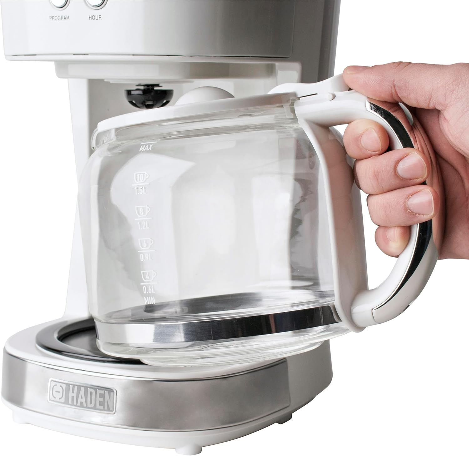HADEN 12 Cup Programmable Coffee Maker with Brew Strength Control and Heritage Stainless Steel Bread Toaster 2 Slice Wide Slot, White