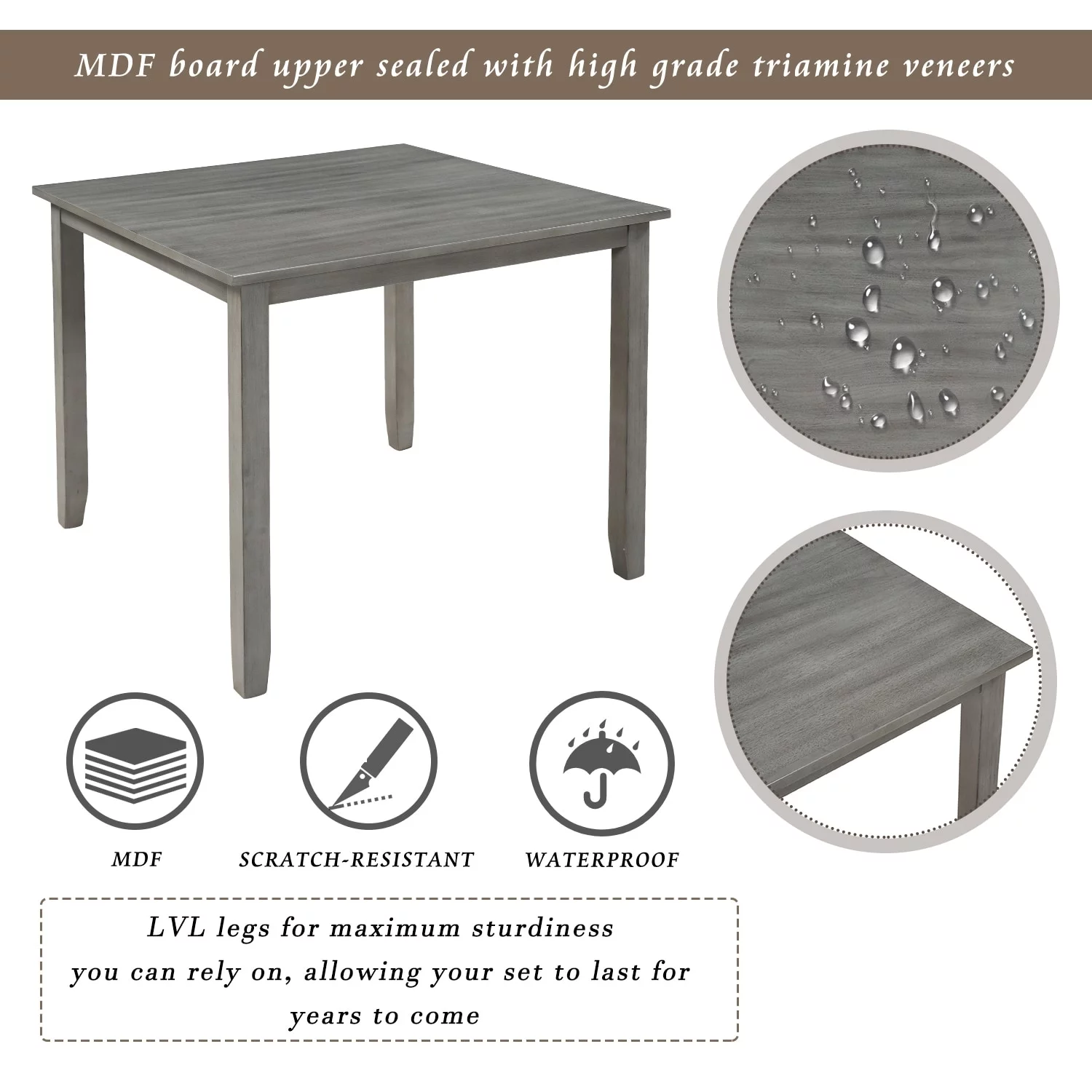 5 Piece Kitchen Table Set Farmhouse Dining Sets, Wooden Dining Table & 4 Upholstered Chairs for Small Space Dining Room, Gray