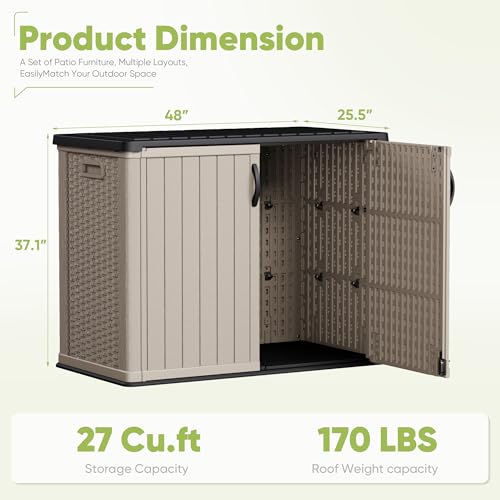 Devoko Outdoor Storage Cabinet 26 Cu Ft with Lockable Doors, Horizontal Storage Shed Waterproof Patio Tools Storage Box for Sofa Cushions, Gardening Tools and Accessories (White)