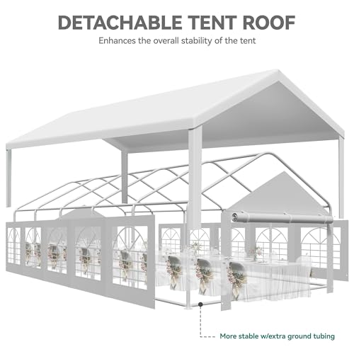 YITAHOME 16x32ft Heavy Duty Party Tent Outdoor Wedding Tent Canopy Event Shelters Upgraded Galvanized Steel Carport with Removable Sidewall Windows for Commercial and Parties, White