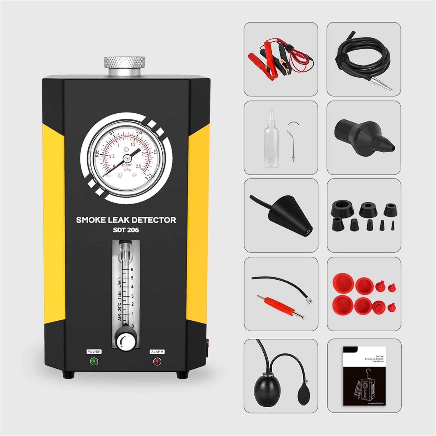 VKALTUL Automotive Smoke Machine Leak Detector EVAP 12V Car Pipe System Smoke Tester with Adjustable Flow Meter for Vehicles Motorcycles