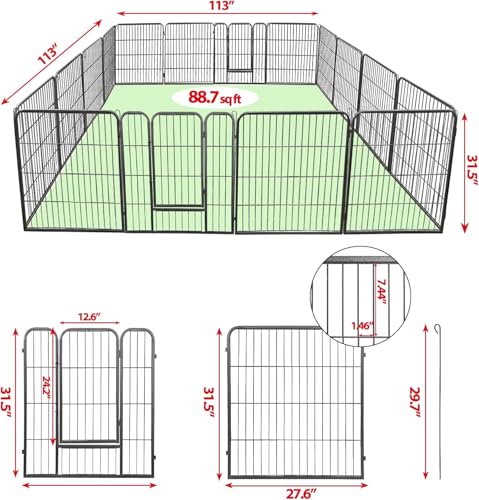 LEMY 16 Panels 32 in Pet Playpen Heavy Duty Metal Dog Exercise Fence Barrier，Outdoor & Indoor Foldable Pet Exericse Pen w/Door,Black