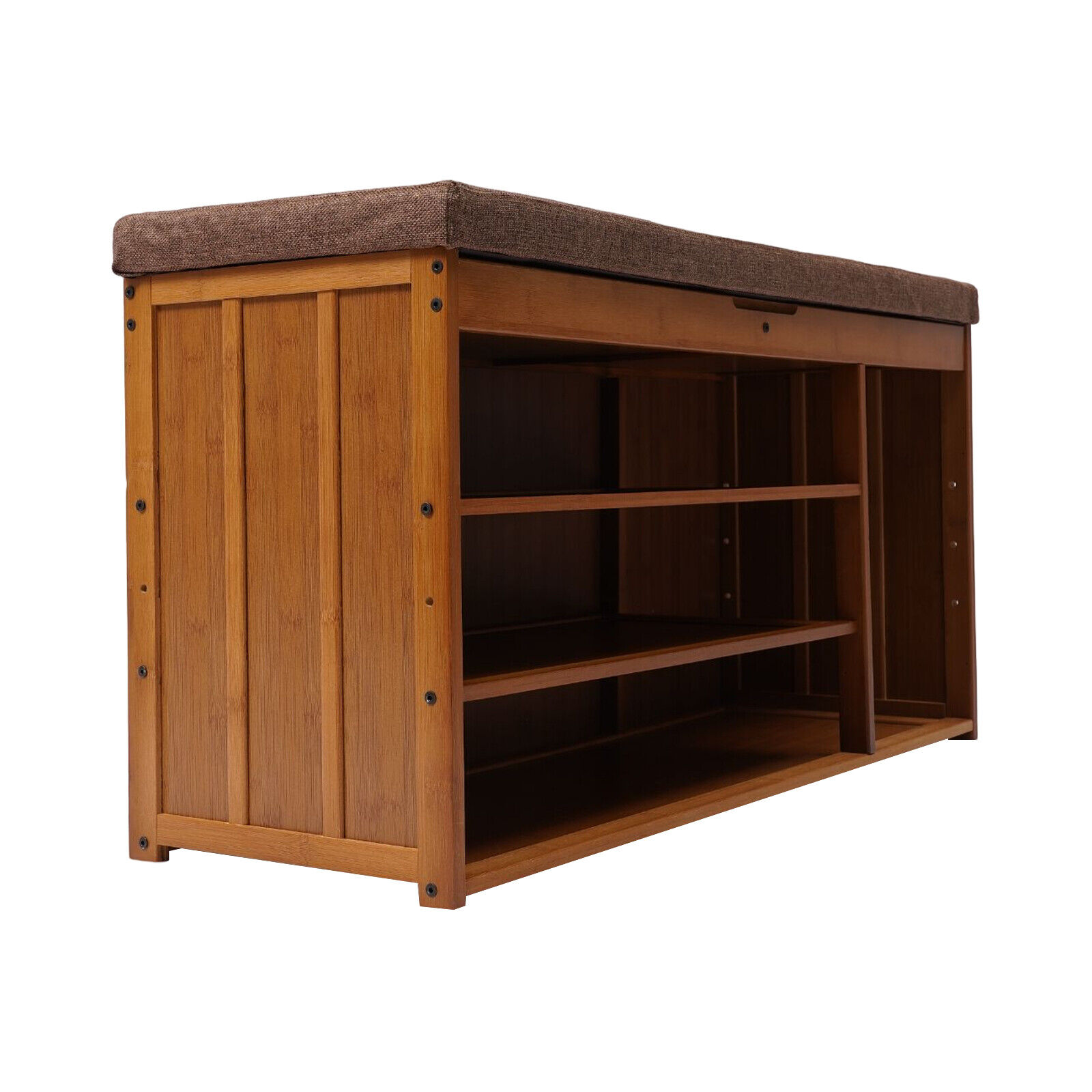 3 Tier Brown Shoe Bench Bamboo Shoe Rack Storage Cabinet Organizer W/Cushion for Entryway Bedroom