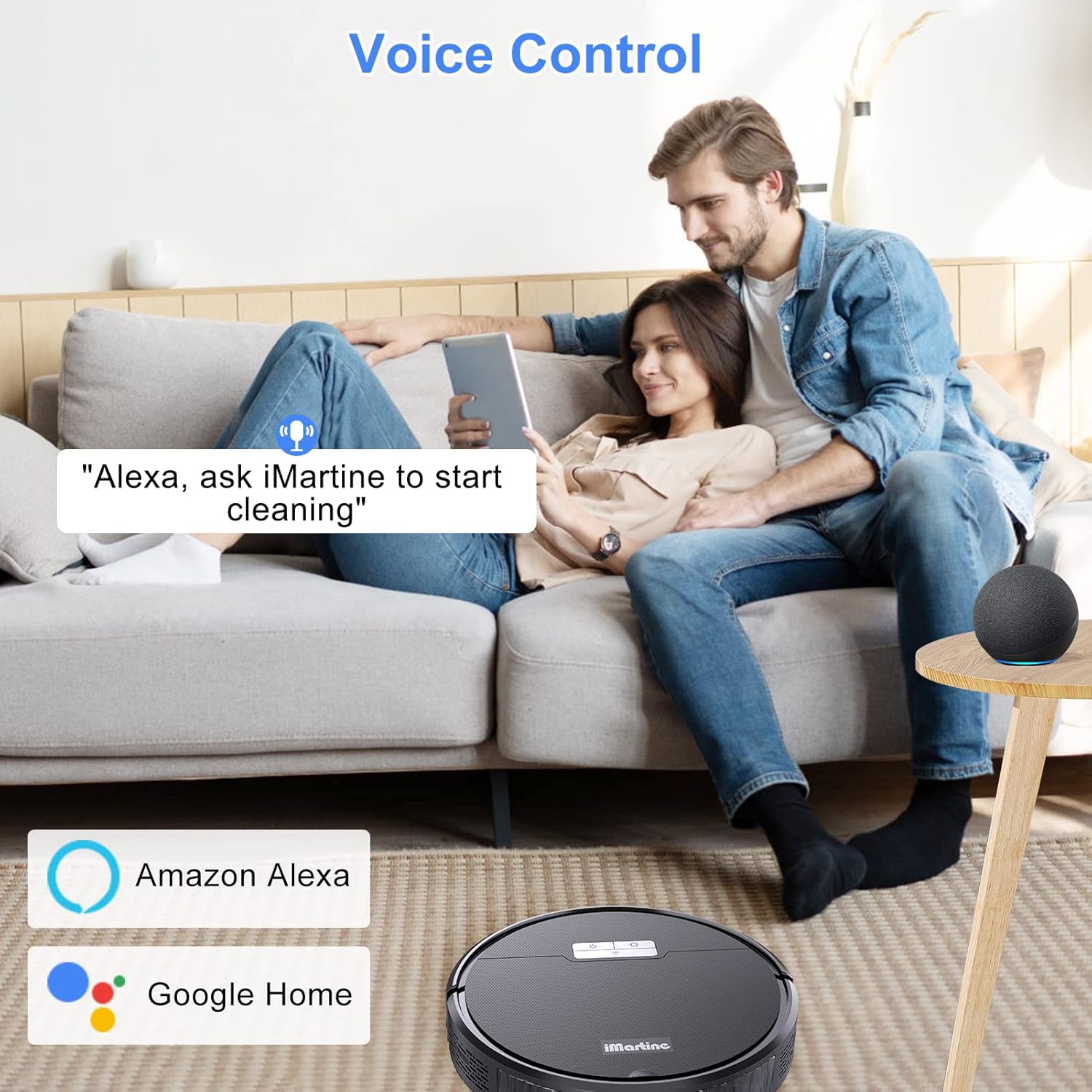 iMartine Robot Vacuum and Mop Cleaner APP&Remote Control, Wi-Fi, Compatible with Alexa and Self-Charging, Ideal for Carpet, Hard Floors, Pet Hair Cleaning