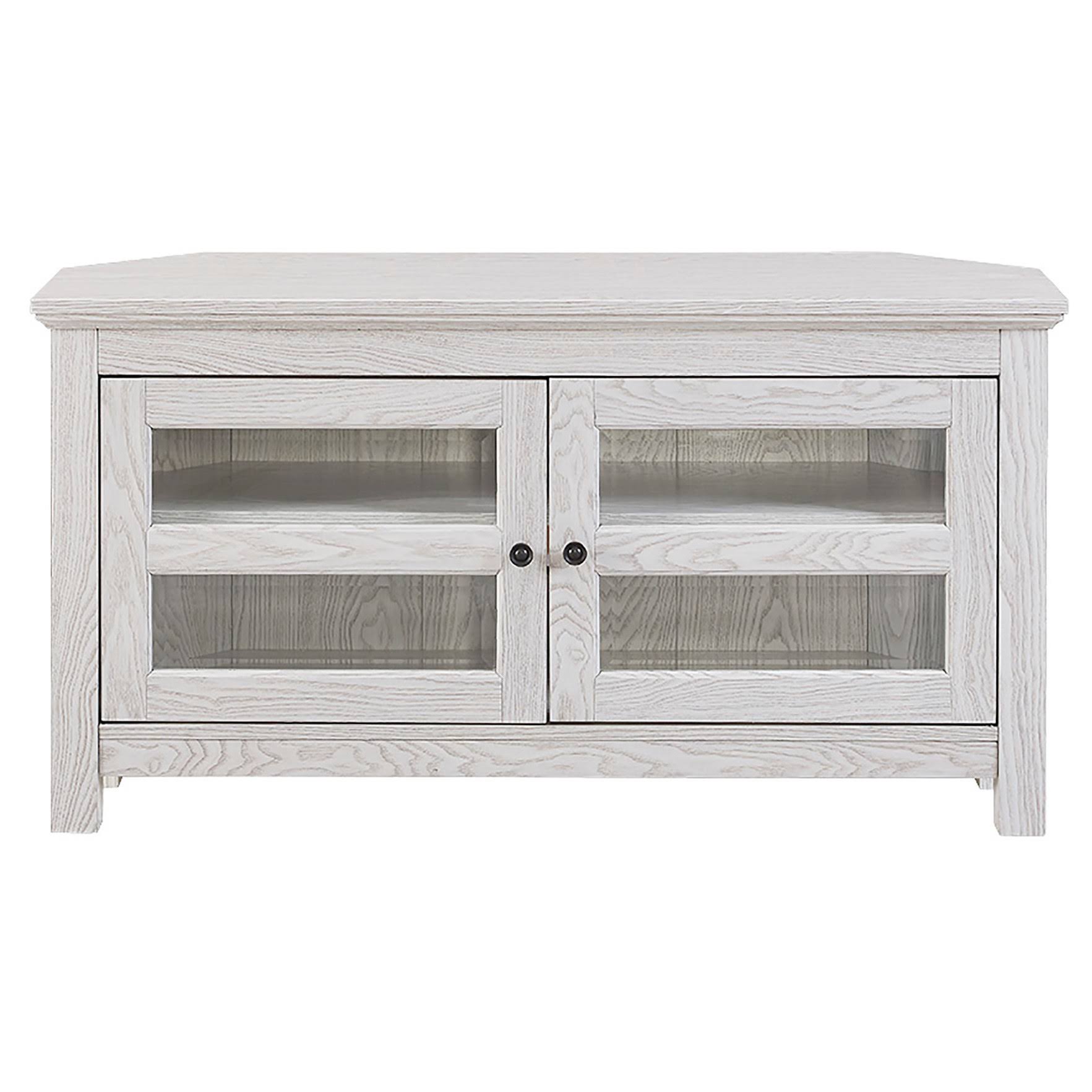 Wood Corner TV Media Stand Storage Console White Saracina Home