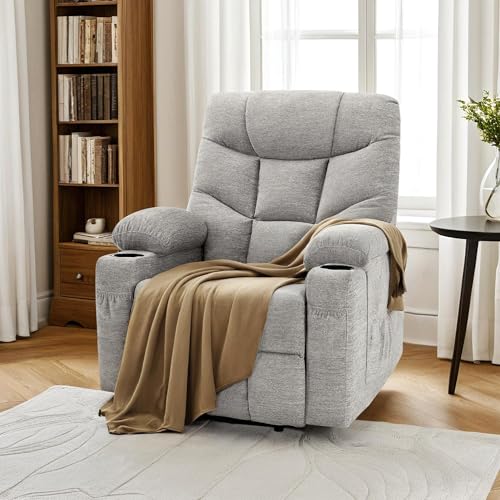 MCombo Power Lift Recliner Chair with Extended Footrest for Elderly People, Fabric 7287 (Navy Blue, Medium)