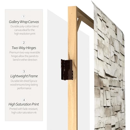 Red Lantern 6 ft. Tall Double Sided Black & White Brick Canvas Room Divider 3 Panel Freestanding Folding Privacy Screen, Partition, and Separator for Modern and Contemporary Bedroom, Home Office