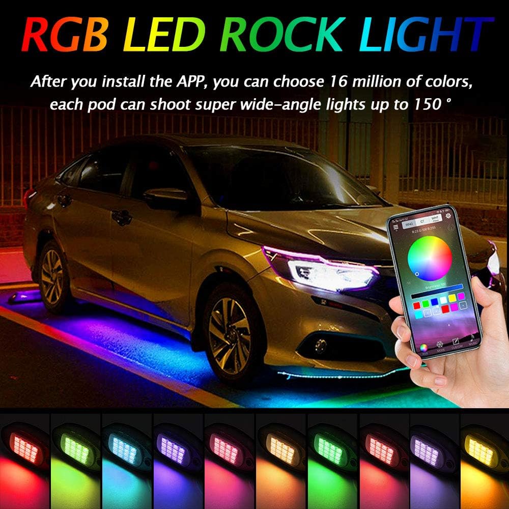 Rock Lights Led Rock Lights for Trucks New Generation 160 LEDs RGB Rock Lights Phone APP Control/4 Keys & 24 Keys Remote Control Time/Flash/Music Underglow Light Kit for Trucks Cars SUV ATV (10 Pods) Pack of 2