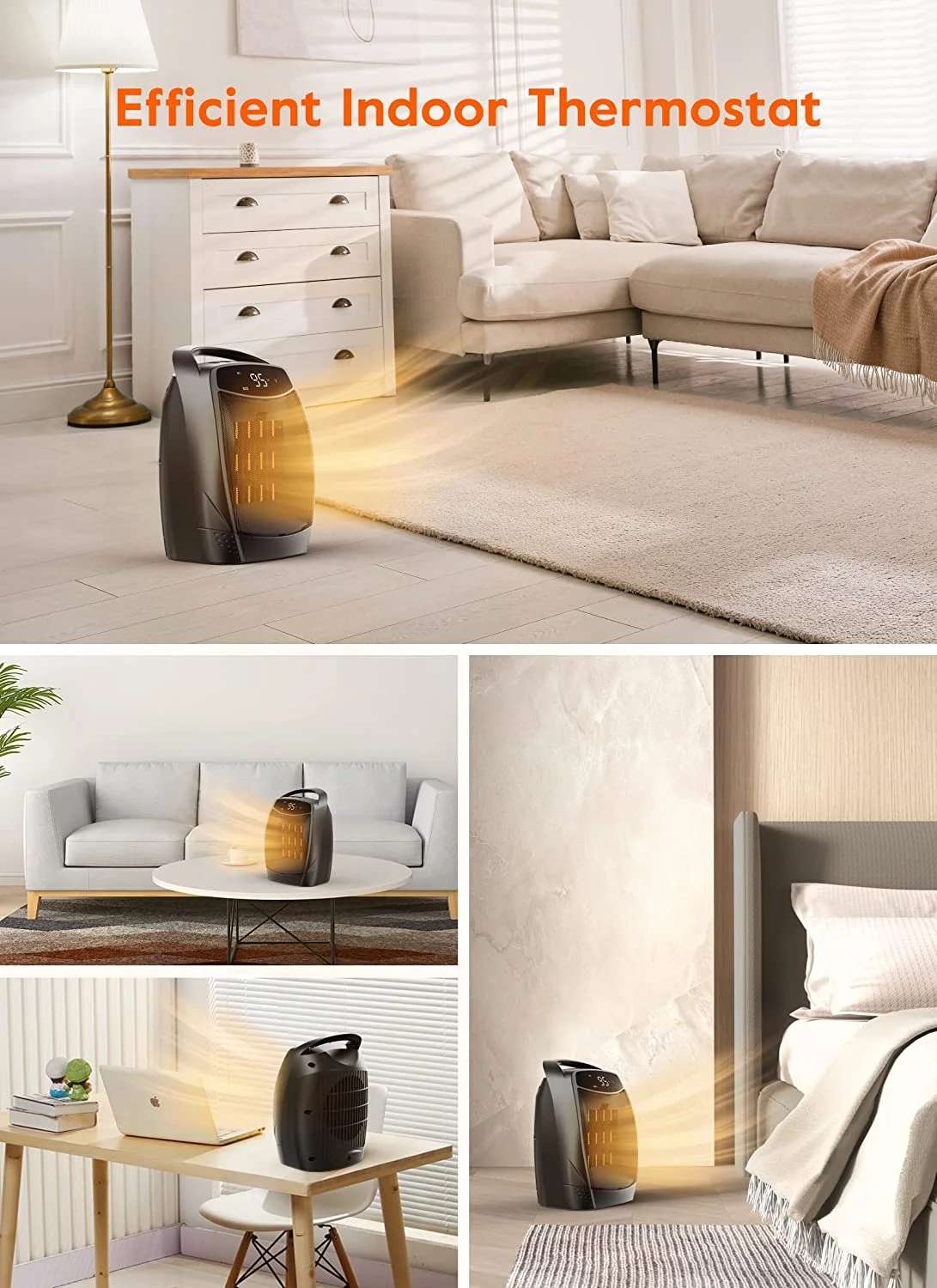 Portable Space Heater, 1500W Personal Electric Heater with Timer, 4 Modes Quiet Heater, Overheating & Tip-Over Protection 1s Fast Heating Small Heater for Indoor Use, Office, Bedroom, Black