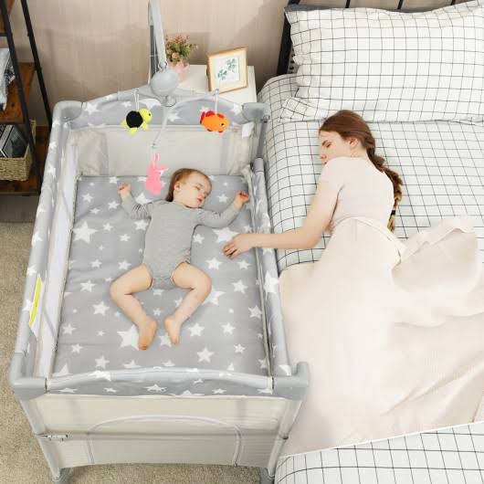 5-in-1 Portable Baby Beside Sleeper Bassinet Crib Playard with Diaper Changer-Beige | Costway