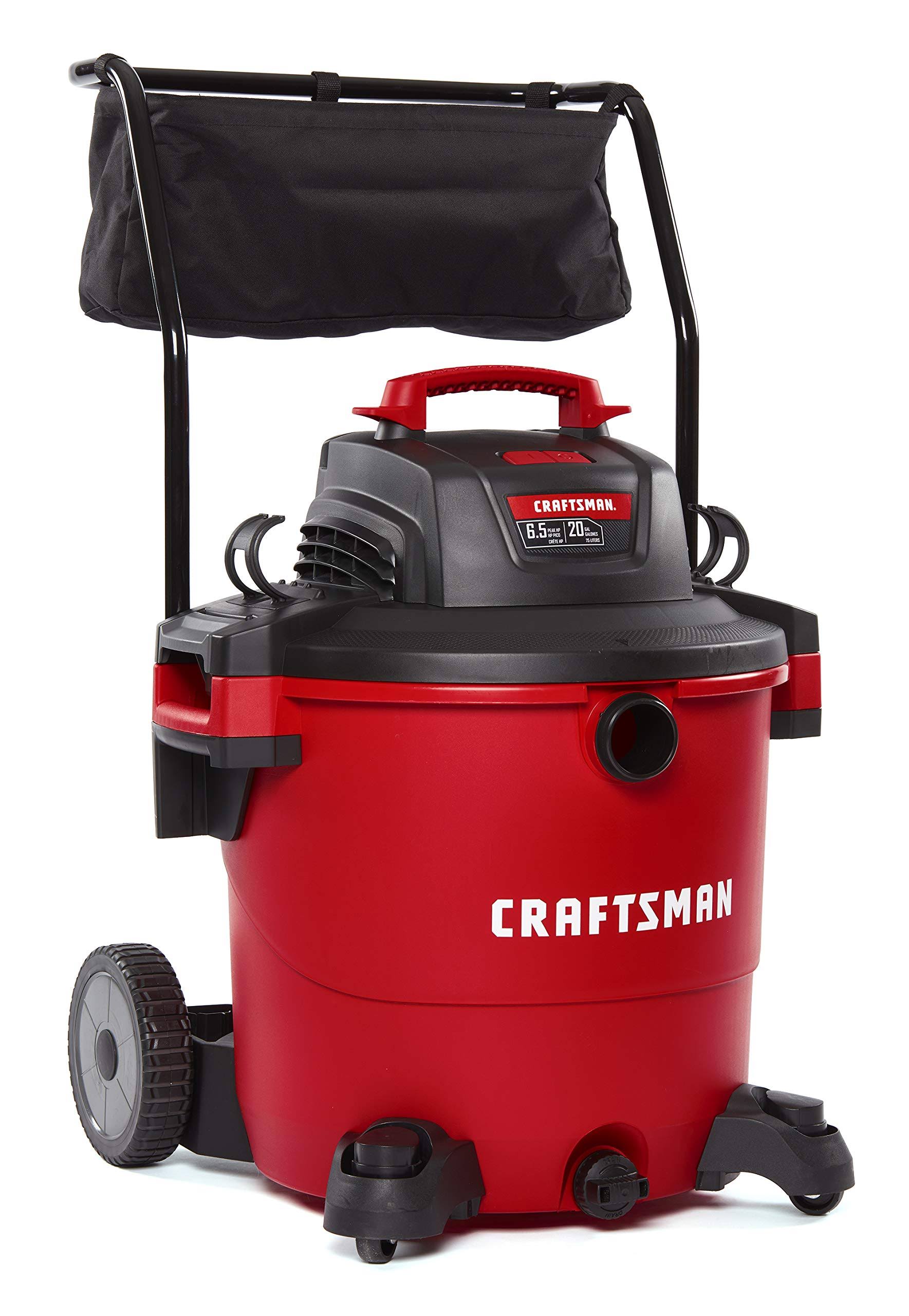 Craftsman CMXEVBE17656 20 Gallon 6.5 Peak HP Wet/Dry VAC with Cart, Heavy-Duty Shop Vacuum with Attachments
