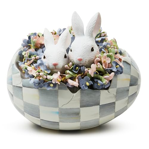 MACKENZIE-CHILDS Peekaboo Egg, Cute Easter Bunny Decor, Spring and Easter Egg Decor, Black-and-White Courtly Check