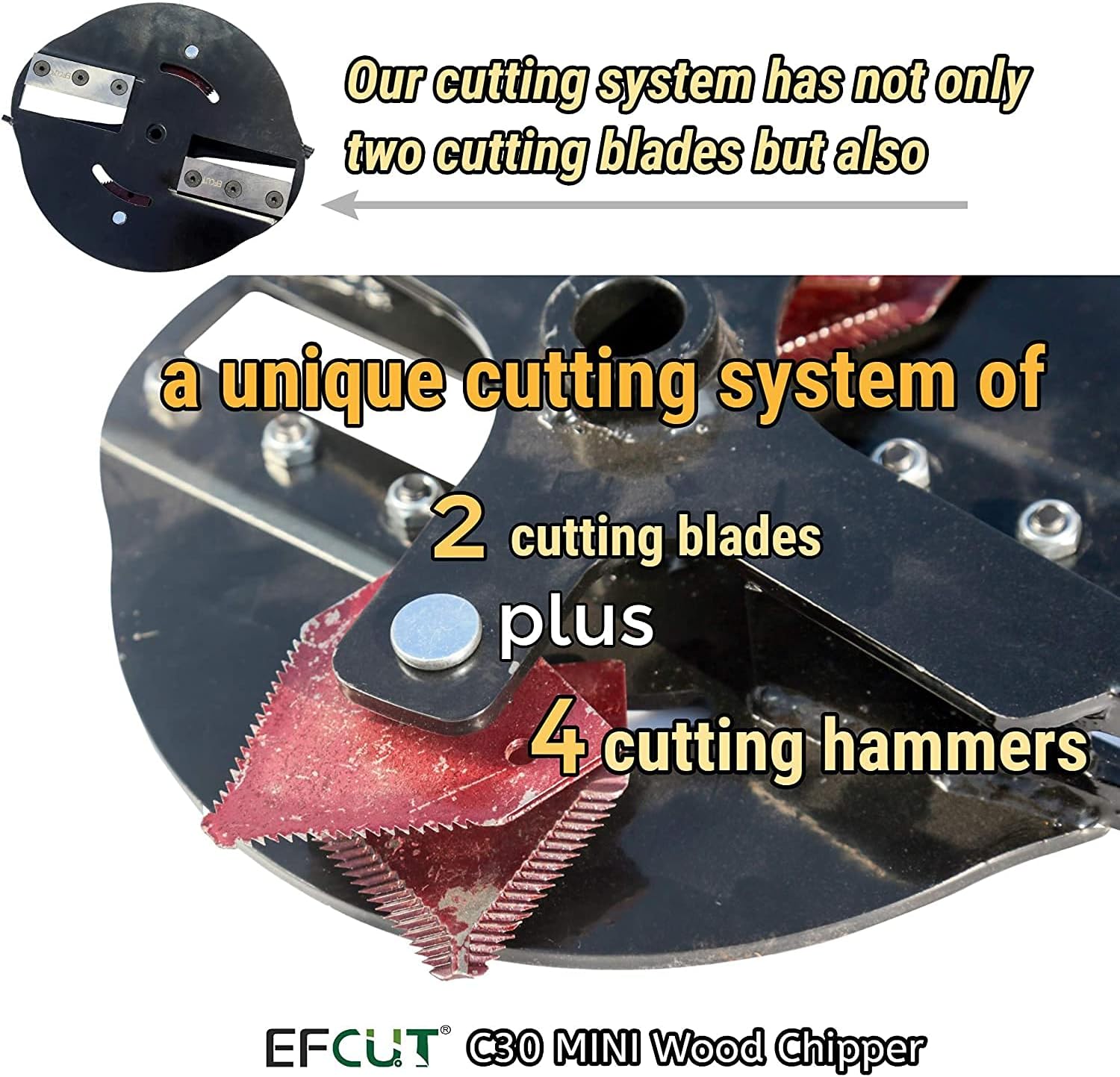EFCUT C30 Mini Wood Chipper Shredder Mulcher, 7 HP 212cc Gasoline Engine, 3" Max Wood Diameter, 15:1 Waste Reduction Ratio, 1-Year Warranty After Product Registration