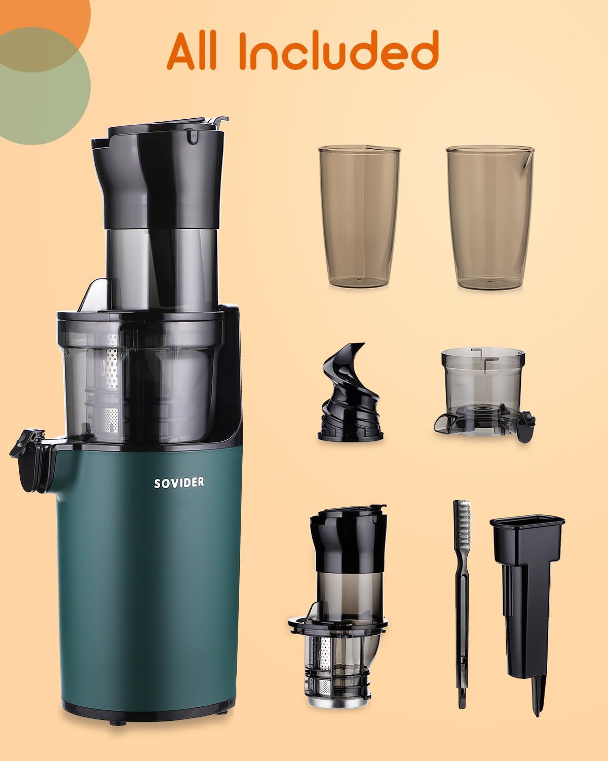 Cold Press Juicer Machines- Compact Slow Masticating Juicer,Up to 92% Juice Yield 3.1" Wide Chute for High Nutrient Fruits Vegetables Easy Clean with Brush Pulp Measuring Cup Reverse