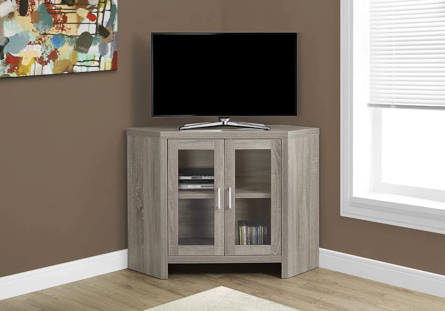 I Corner With Glass Doors TV Stand, 42", Dark Taupe