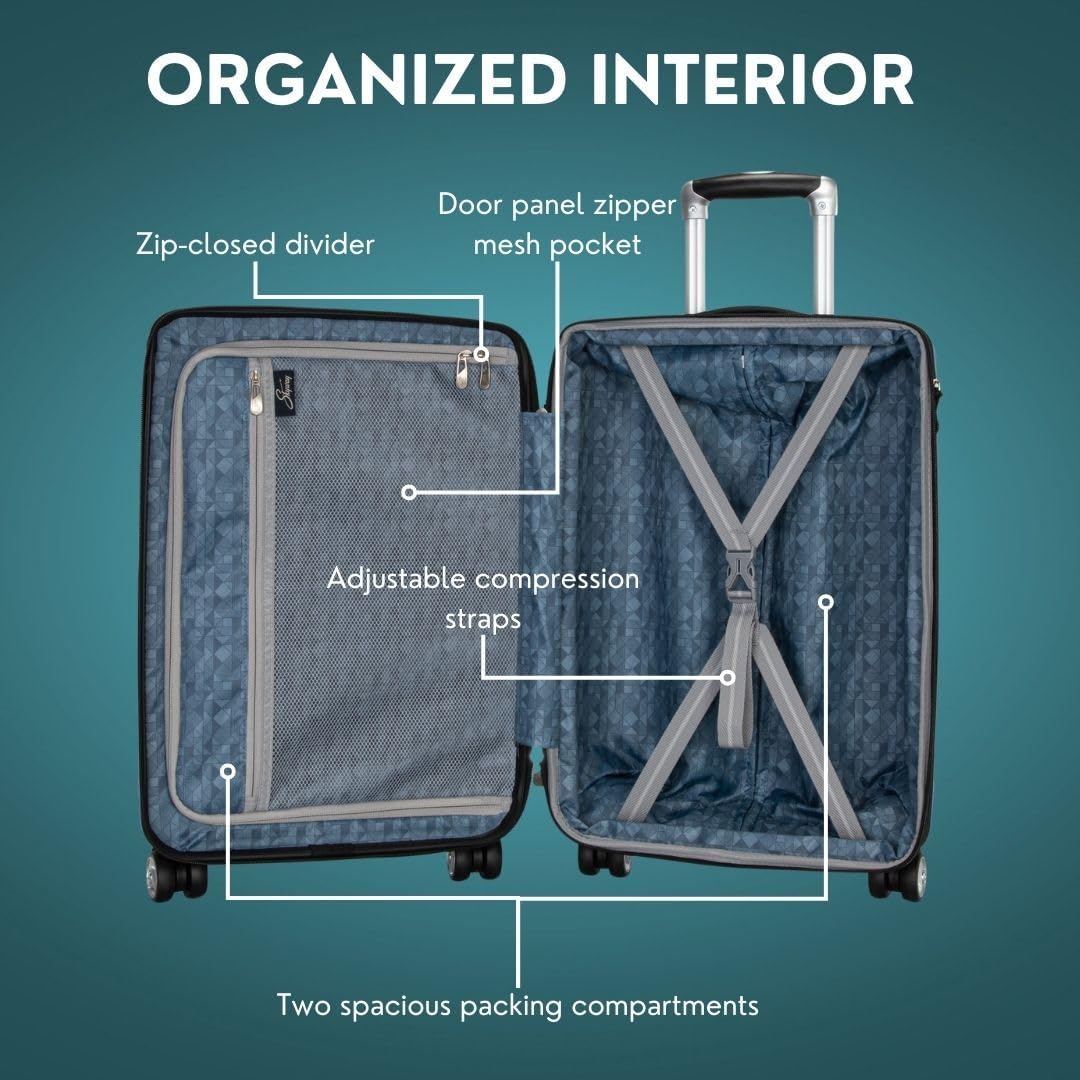Skyway Nimbus 4.0 Expandable, Durable Hardside, 4 Wheel Spinner, Lightweight Suitcase, Unisex, Stylish, Maritime Blue, Checked-Medium 24-Inch