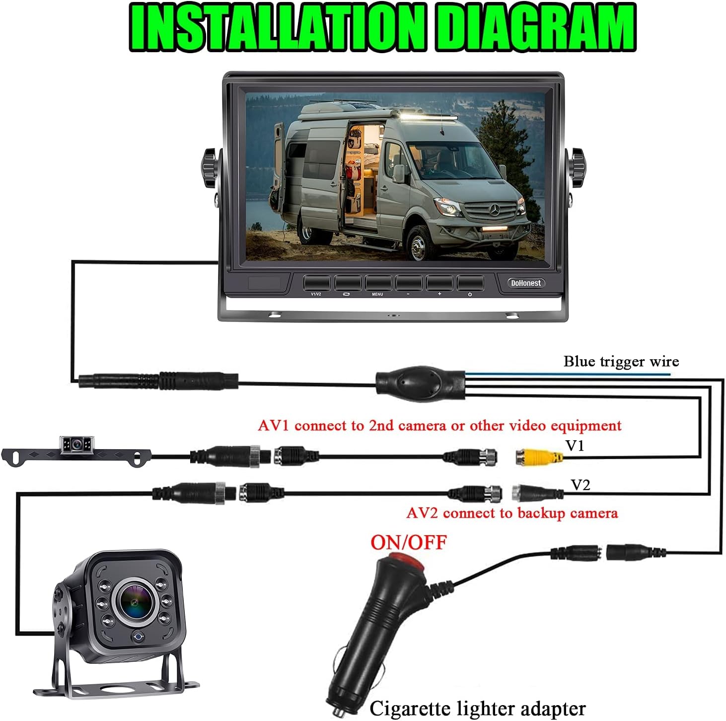 Backup Camera AHD 1080P with 7 Inch LCD Monitor for RV Trailer Truck 5th Wheel Boat 2 Rear View Cameras Plug and Play System, Super Night Vision IP69 Waterproof Metal Material 12V-36V - DoHonest V27