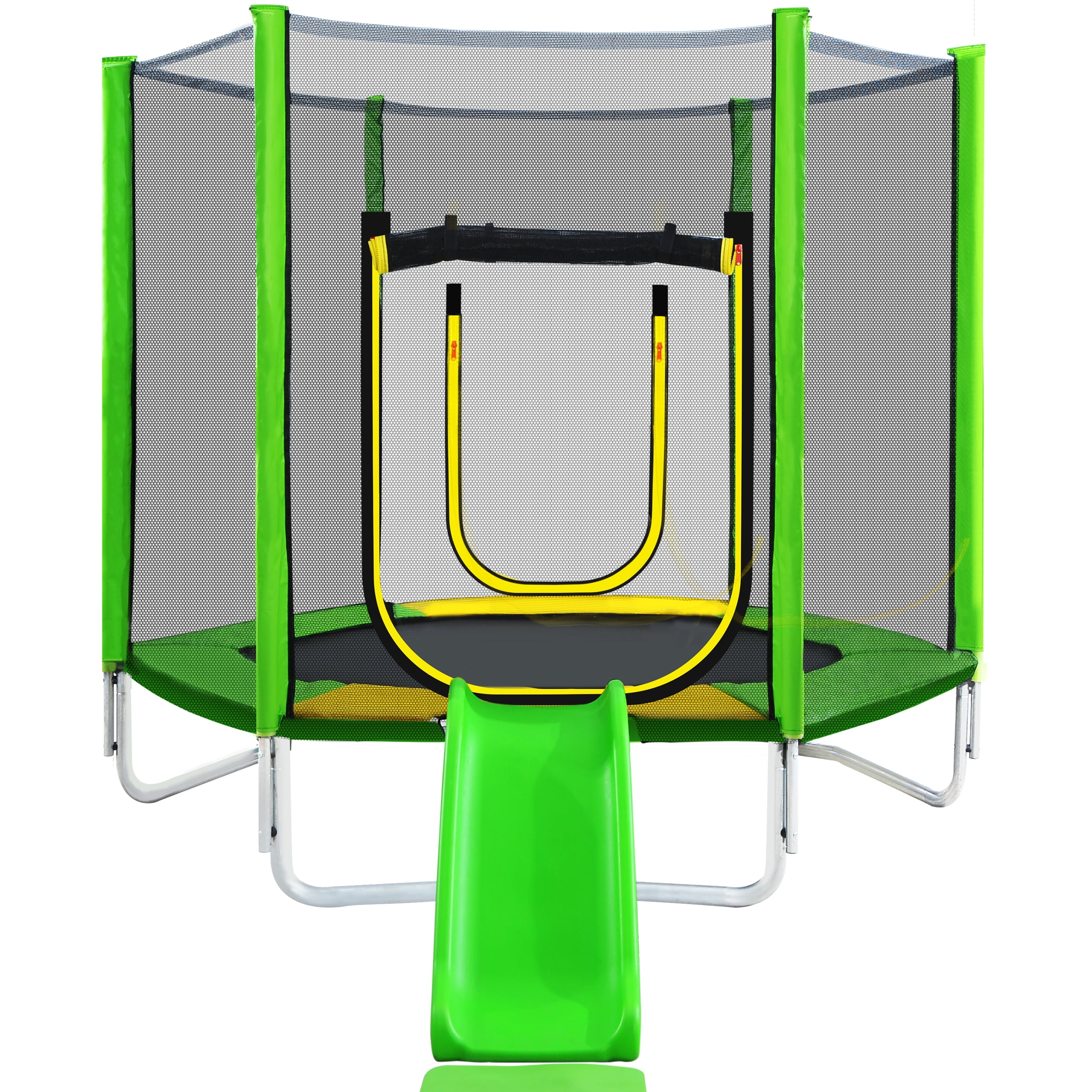 EUROCO 800LBS 7FT Kids Trampoline with Safety Enclosure Net, Indoor Outdoor Trampoline with Slide,Ladder,Spring Pad,All-Weather Trampolines (Age3-12) for 3-4 Kids, Easy Assembly Round Trampoline