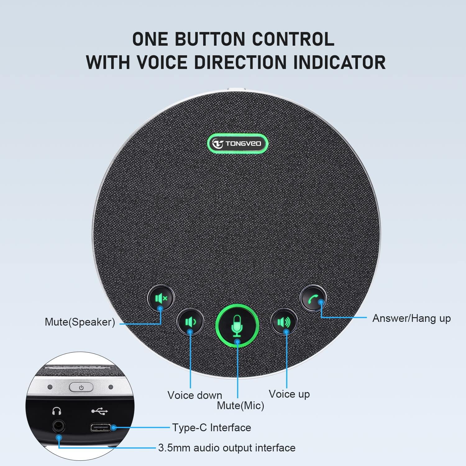TONGVEO USB Speakerphone Conference Microphone,M3 Conference Speaker Built-in Full Duplex 360°Voice Pickup 4 AI Microphones Noise Cancellation Mics for Video Conference,Gaming,Chatting,Skype…