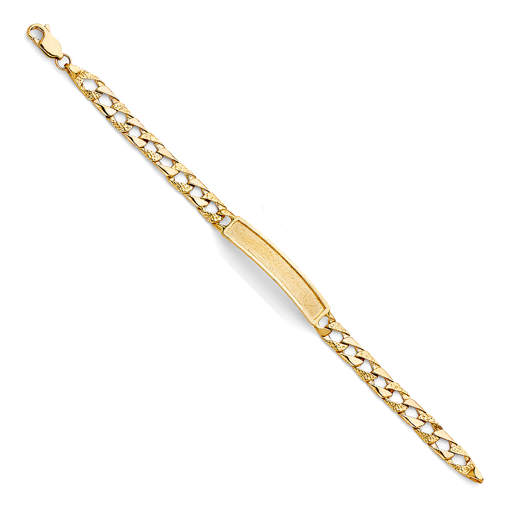 Wellingsale 14k Yellow Gold Polished Nugget Cuban Link ID Bracelet - 6"